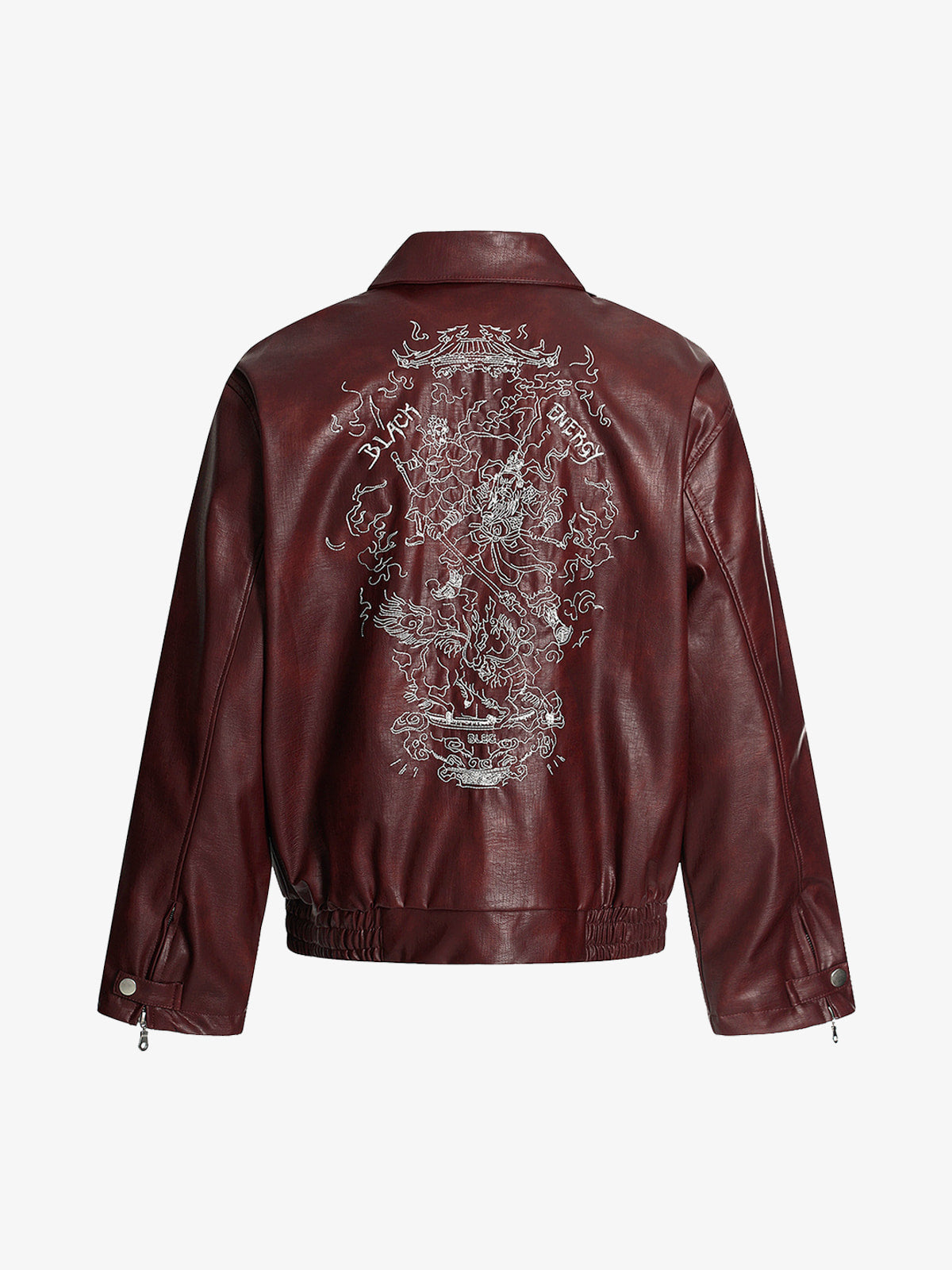 Vintage Embroidered PU Leather Lapel Jacket 