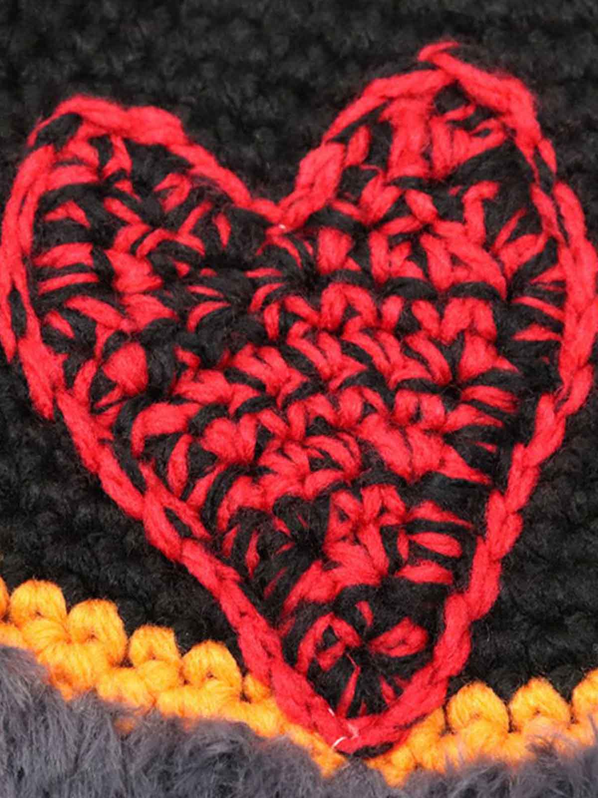 Cozy Heart-Embellished Winter Hat with Faux Fur Trim 