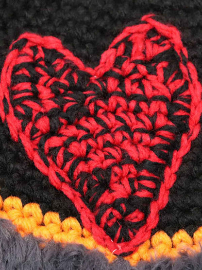 Cozy Heart-Embellished Winter Hat with Faux Fur Trim 