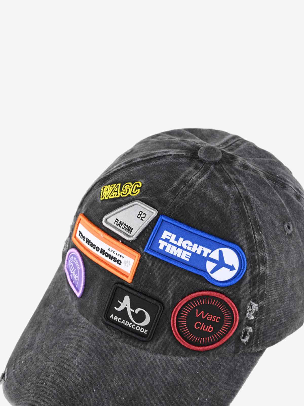 Vintage Distressed Washed Multiple Embroidered Patchwork Baseball Cap 