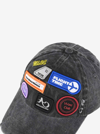Vintage Distressed Washed Multiple Embroidered Patchwork Baseball Cap 