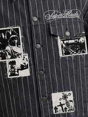 Vintage Pinstripe Patchwork Baggy Denim Set 