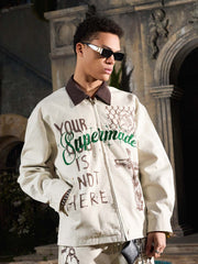 Supermade “Your God Is Not Here” Slogan Print Color-Blocked Embroidered Retro Canvas Set 