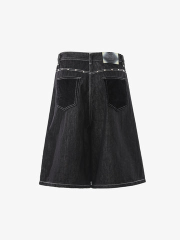 Vintage Contrast Stitch Wide Leg Denim Jorts 