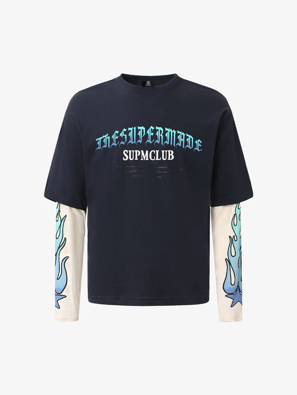Gradient Letter Print Patchwork Faux Two-Piece Long-Sleeved T-Shirt 