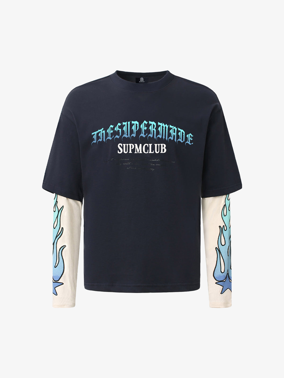 Gradient Letter Print Patchwork Faux Two-Piece Long-Sleeved T-Shirt 