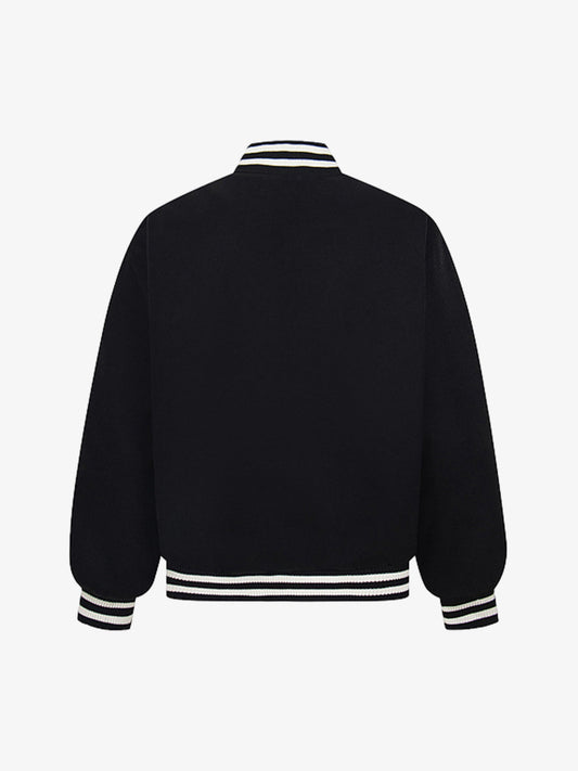 Stylish Black Bomber Jacket with Unique Leather Patch Design for Men 