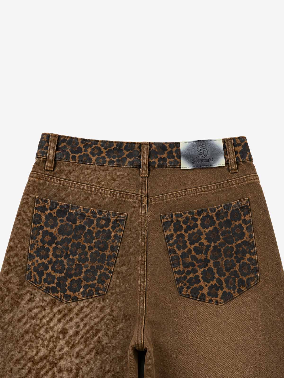 Leopard Panel Wide-Leg Jeans