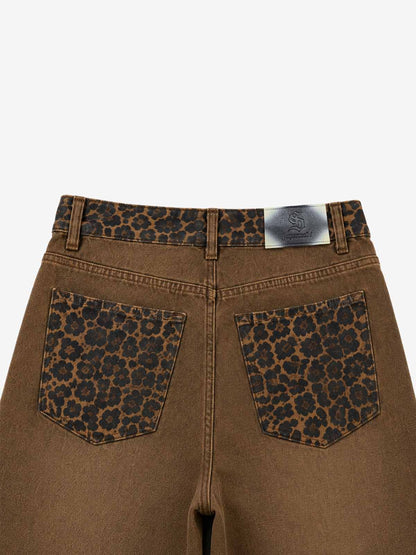 Leopard Panel Wide-Leg Jeans