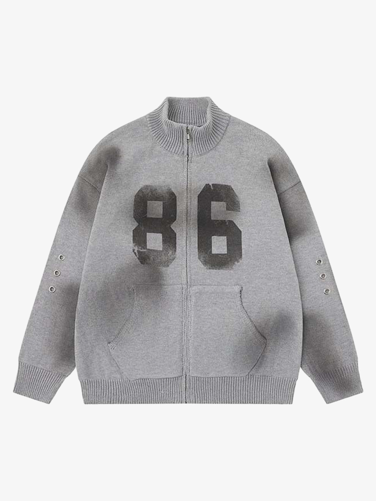 86 Graphic Eyelet Zip Knit Cardigan