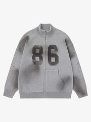 86 Graphic Eyelet Zip Knit Cardigan