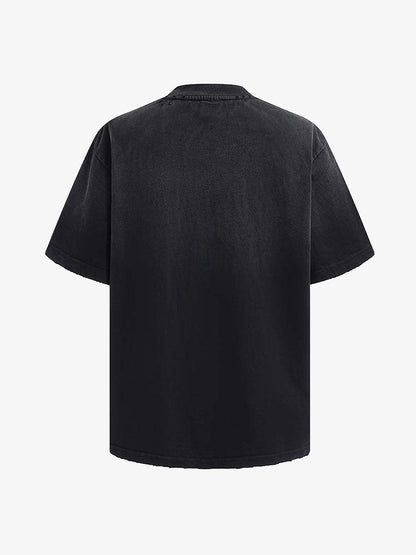 thesupermade-Unisex Loose Distressed Digital Wash Retro Street Print Short-Sleeve T-Shirt 