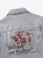 Devil Graphic Studded Heavyweight Biker Denim Jacket