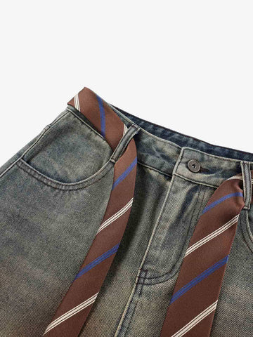 Gradient Sandwash Detachable Tie Baggy Jeans