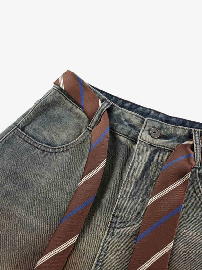 Gradient Sandwash Detachable Tie Baggy Jeans