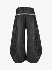 Washed Eyelet Distressed Hoodie & Curved-Leg Sweatpants Set