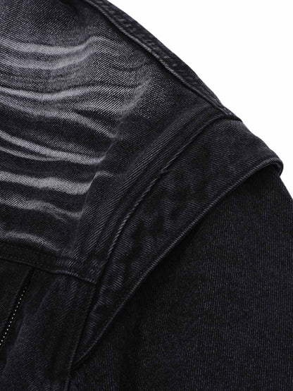 Distressed Washed Workwear Denim Shirt And Jorts Set 