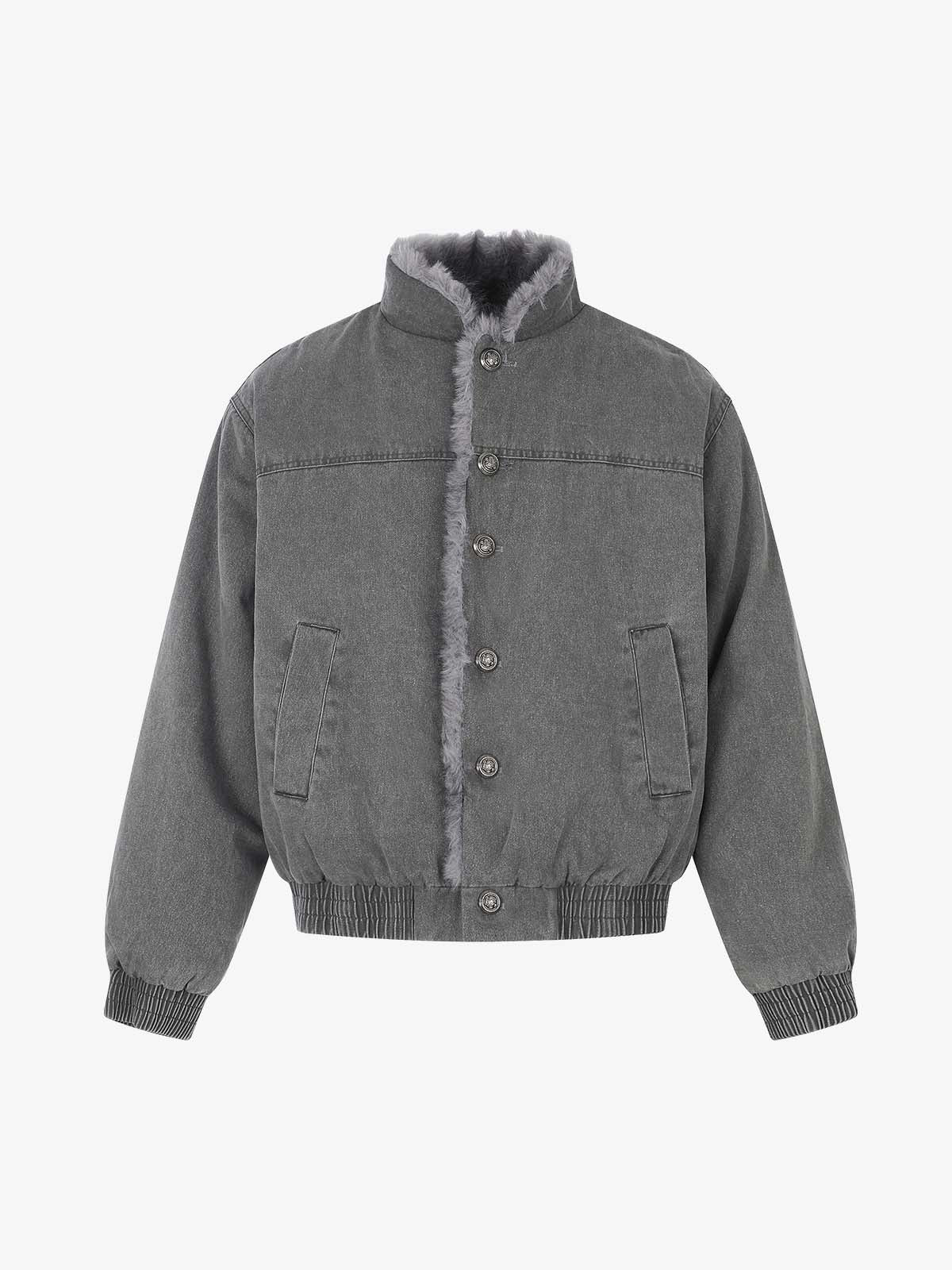 Faux-Fur Trim Washed Button-Up Coat