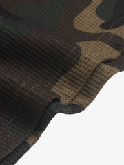 Camo Letter Foam Graphic Waffle Long Sleeve Tee
