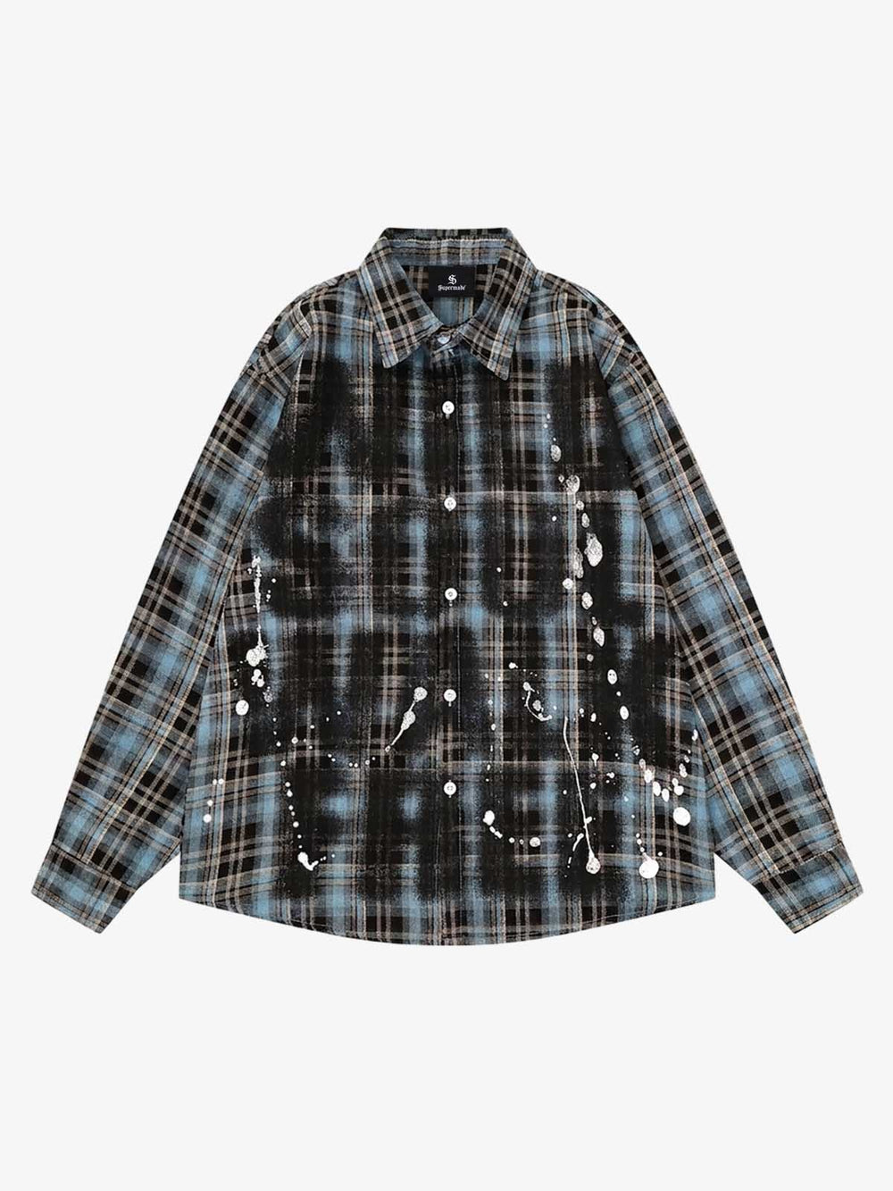 Plaid Splattered Graffiti Long Sleeve Shirt