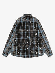 Plaid Splattered Graffiti Long Sleeve Shirt
