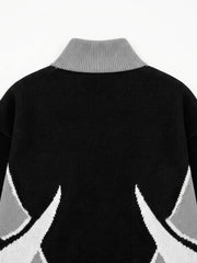 Scorpion Graphic Color Block Stand-Collar Knit Cardigan