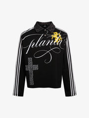 Leopard Cross Script Graphic Polo Long Sleeve Tee