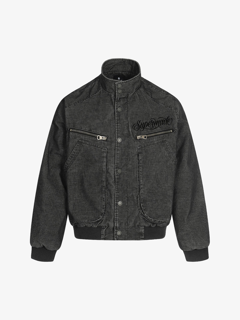 Embroidered Distressed Cropped Denim Biker Jacket