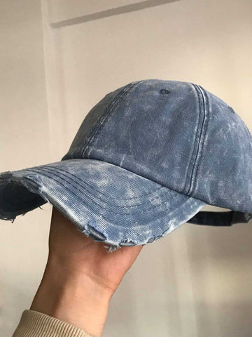 Washed Distressed Frayed Brim Baseball Cap 