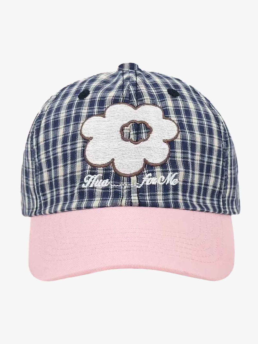 Plaid Floral Embroidered Baseball Cap 