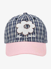 Plaid Floral Embroidered Baseball Cap 