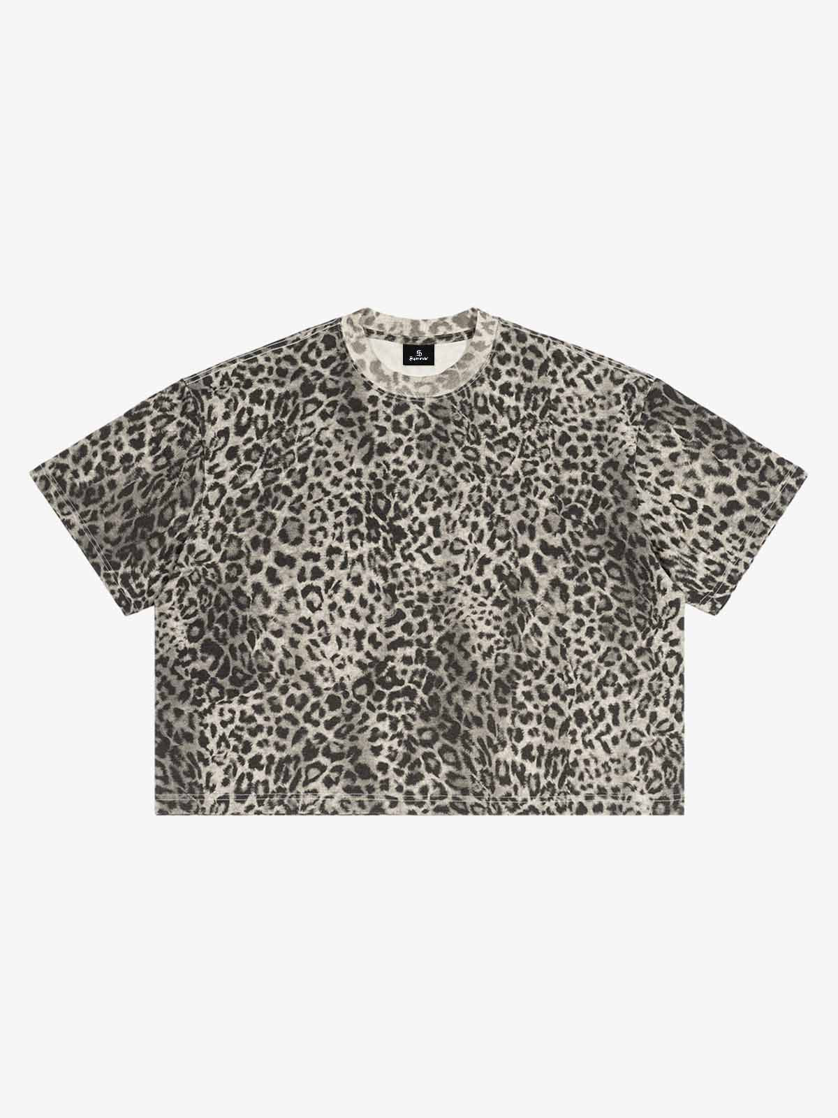 210G Cotton Leopard Print Oversized T-Shirt for Men Fashion Streetwear 