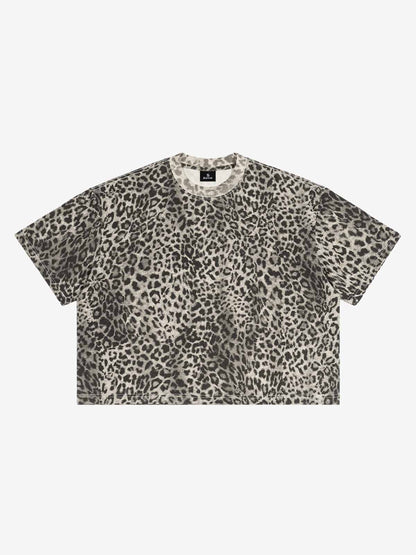 210G Cotton Leopard Print Oversized T-Shirt for Men Fashion Streetwear 