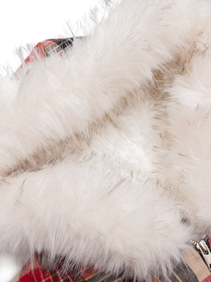Plaid Sherpa Lined  Fur Hooded Jacket 