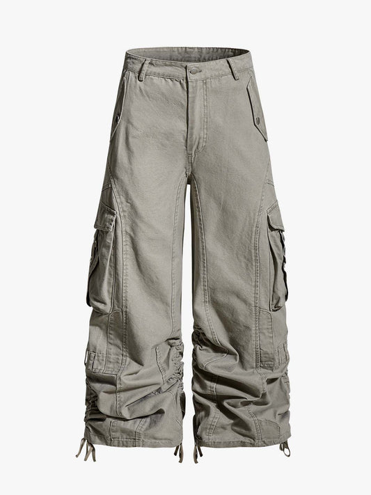 Pantalon cargo incurvé à ourlets froncés
