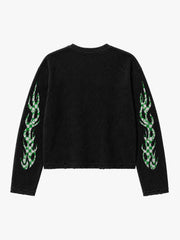 Langarmshirt mit kariertem Flammenmuster und Used-Look-Waffelstruktur