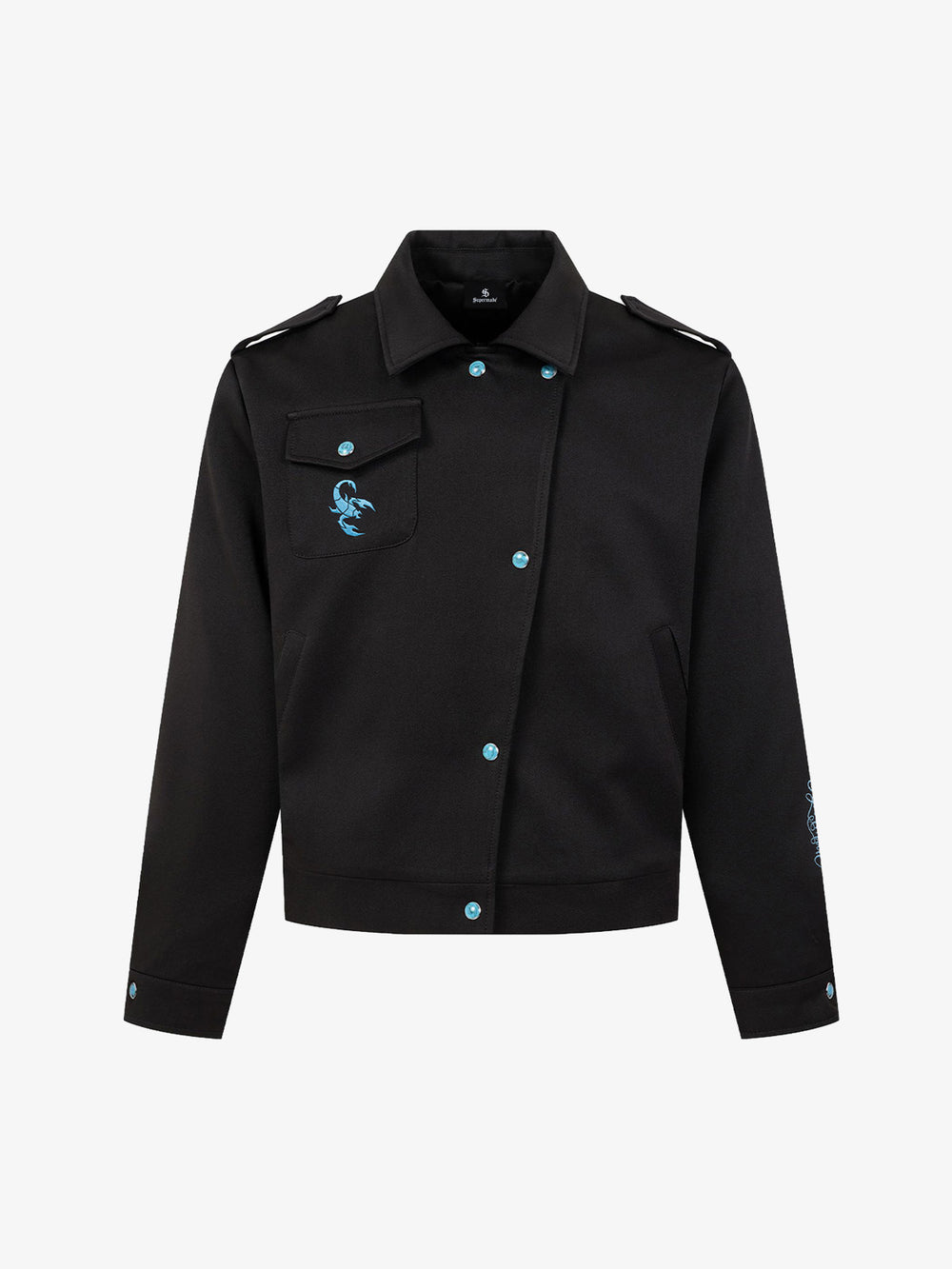 Turquoise Button Embroidered Cropped Jacket