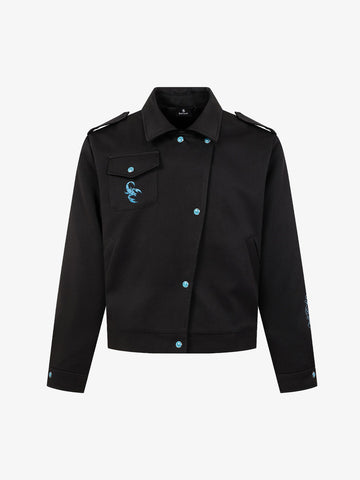 Turquoise Button Embroidered Cropped Jacket