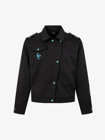Turquoise Button Embroidered Cropped Jacket
