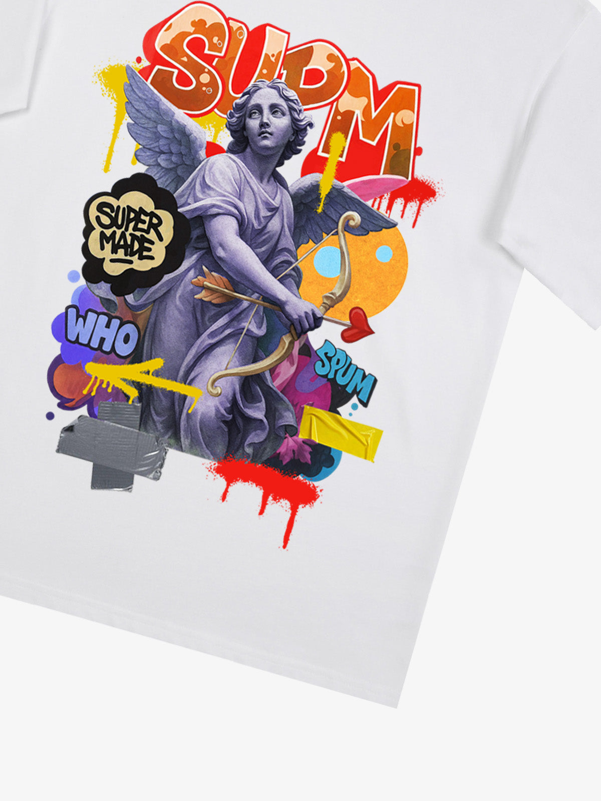 Angel statue and street graffiti mixed pattern T-shirt 