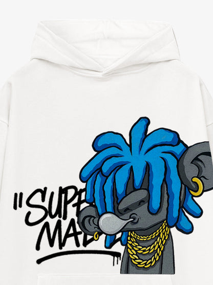 Thesupermade Graffiti Cartoon Blue Dreadlocks Boy Hooded Sweatshirt 