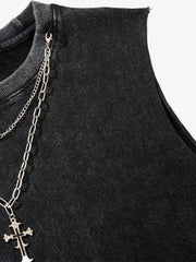 Street Ripped Vest with Detachable Necklace 