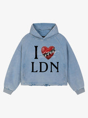 London Limited Edition, Washed Denim‑Blue Boxy Hoodie