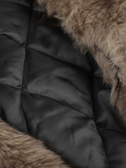 Faux-Fur Lined Asymmetric Button Hooded Coat