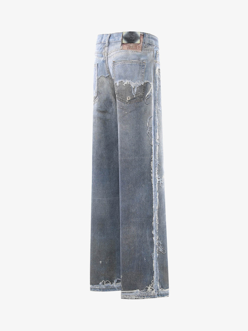 Vintage Distressed Print Wide Leg Jeans 