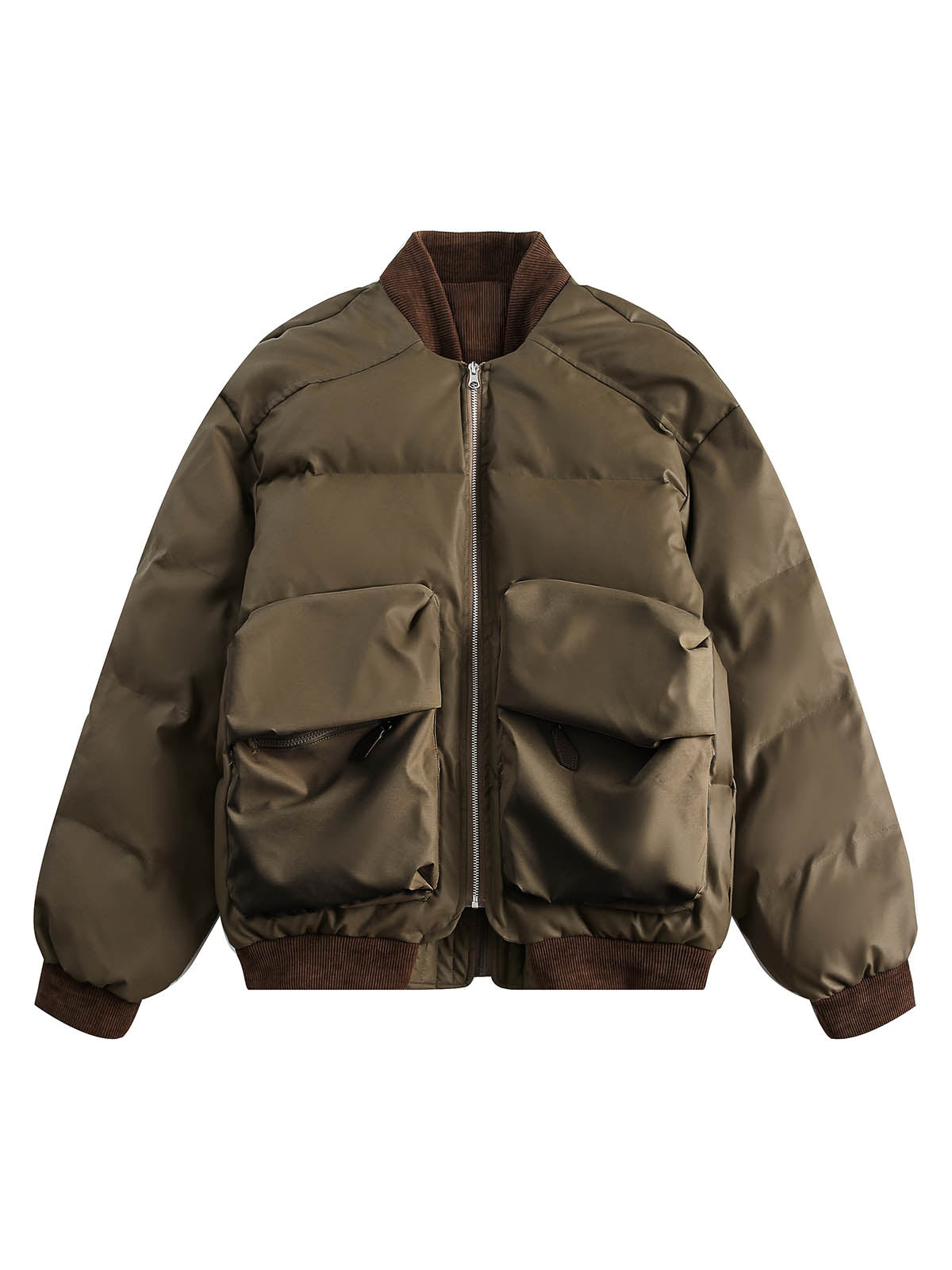 Retro Patchwork Multi Pocket Puffer Bomber Jacket 