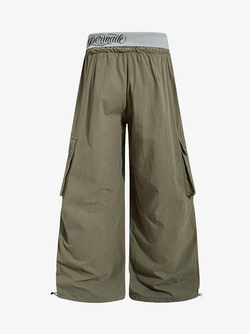 Faux Two-Piece Wide-Leg Paratrooper Pants