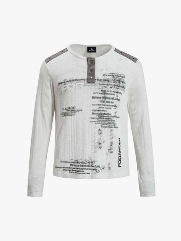 Vintage Graphic Henley Long Sleeve T-Shirt 