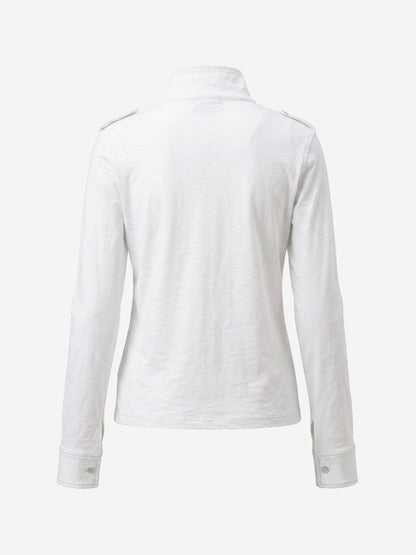 Logo Epaulette Stand Collar Long Sleeves Tee