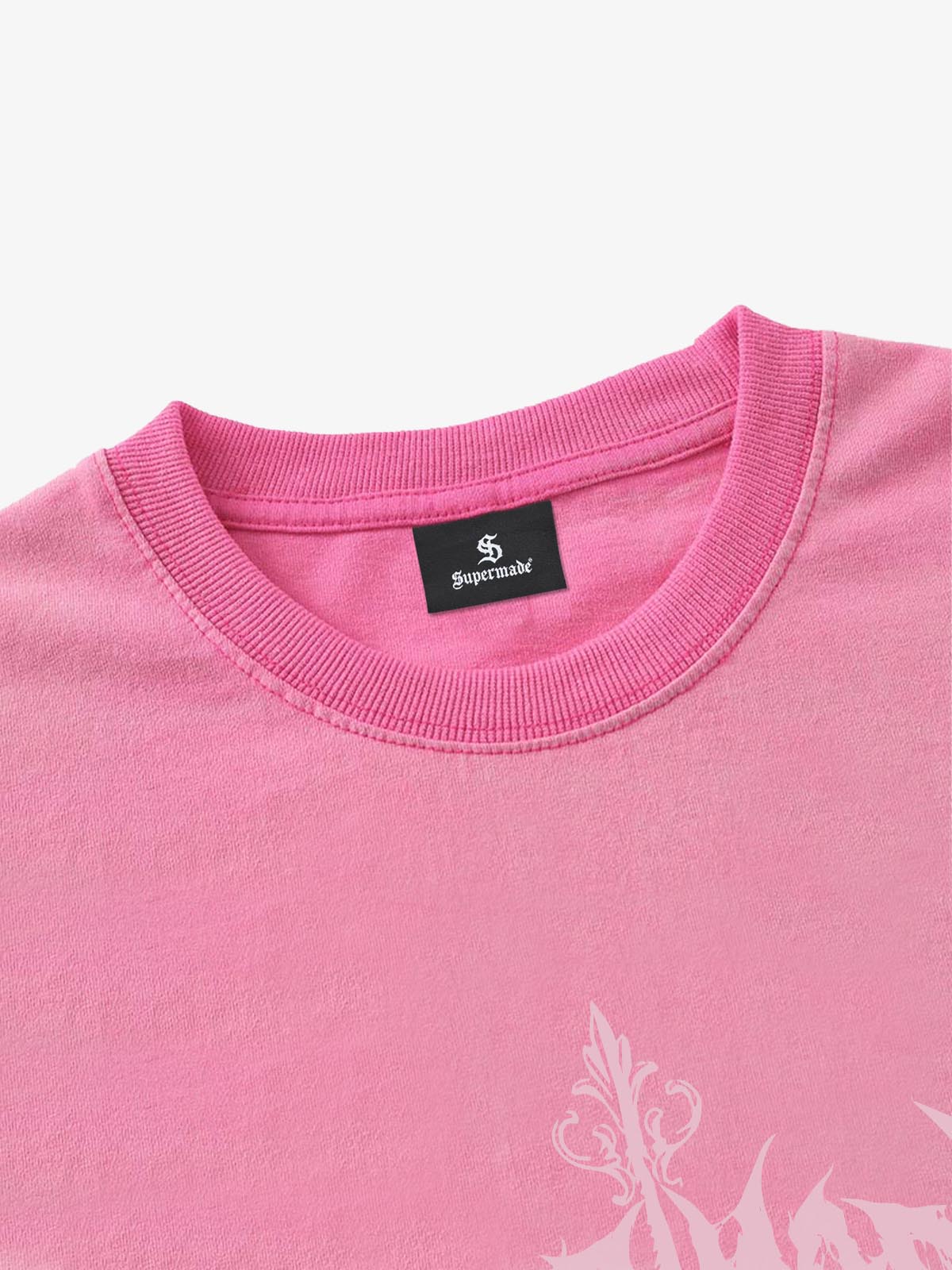 Thesupermade-Unisex Loose-fit Gradient Pink And Black Street Punk T-shirt With Gothic Pattern Print, Suitable For Street 